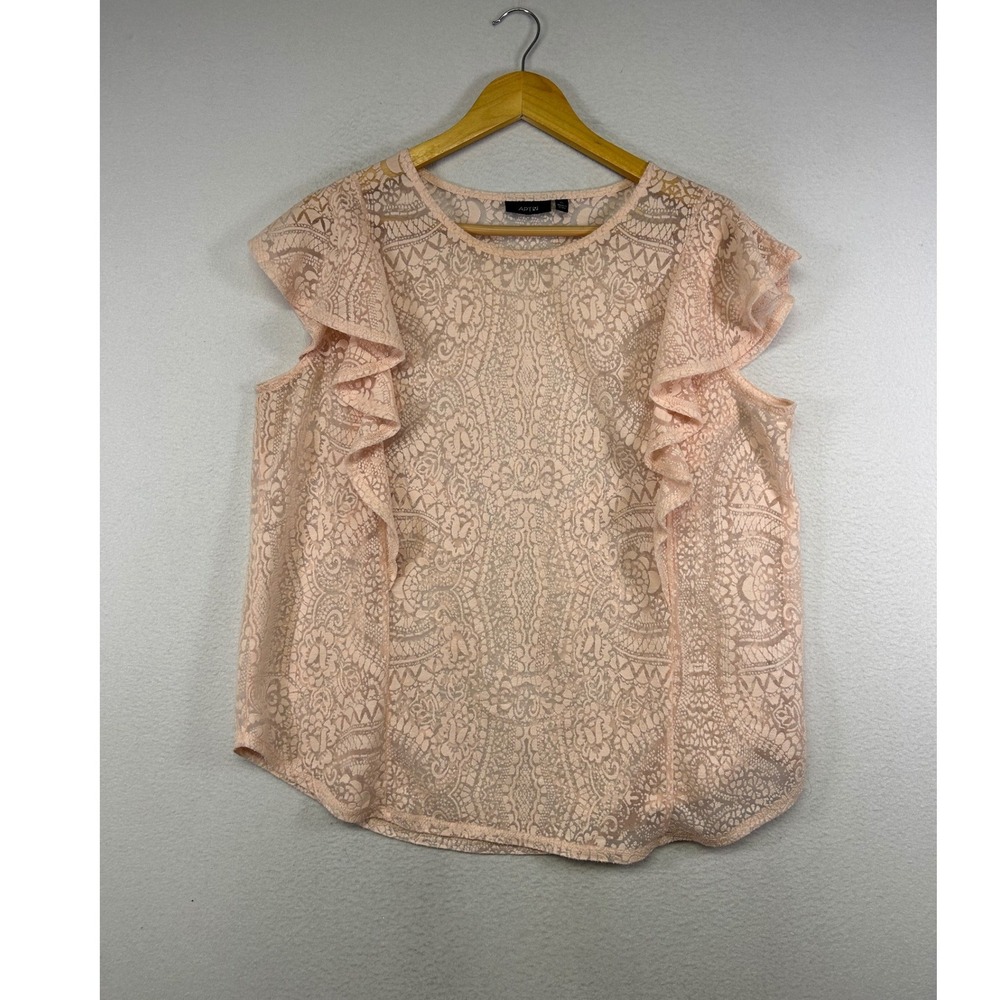 Romantic Coquette Apt. 9 Women XL Peach Pink Lace Ruffle Sleeveless Blouse Top